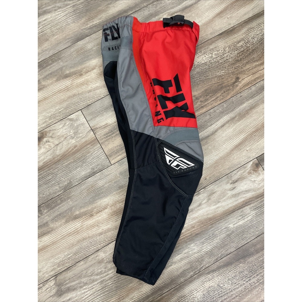 Fly Racing F-16 Pants Youth 22 Gray Black Red Motocross Adjustable Waist Gear